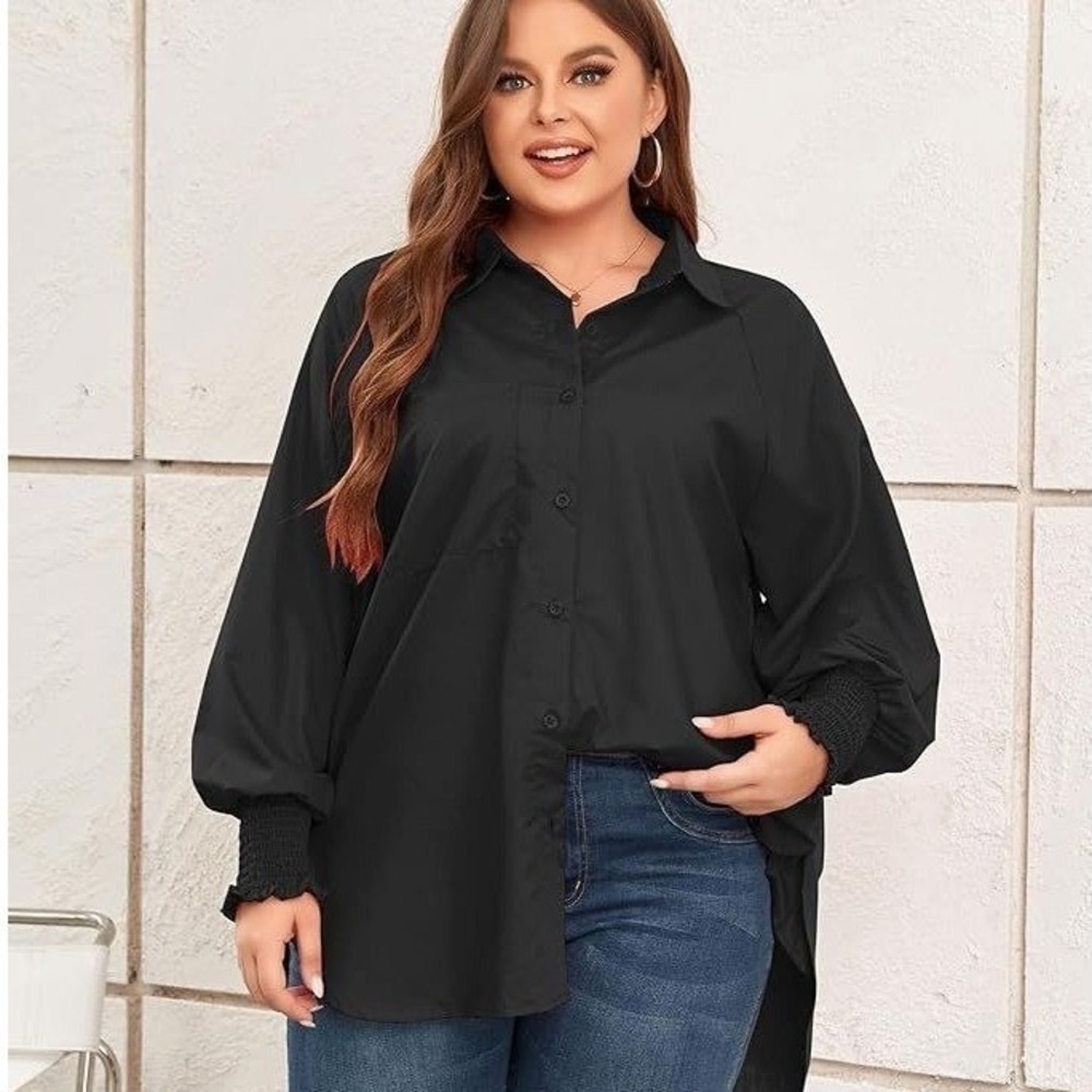 LALAGEN Womens‎ Plus Size 2XL Oversized Long Sleeve Button Down Shirt Modest